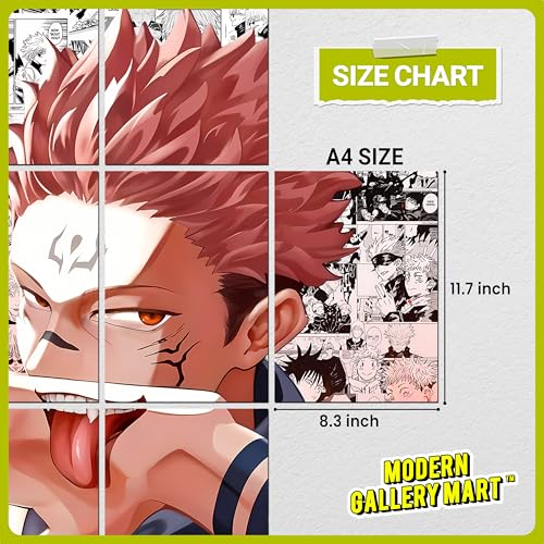 Image of MODERN GALLERY MART Pack of 20 Jujutsu Kaisen Ryomen Sukuna Manga Poster | A4 Size Anime Wall Art (8.3 x 11.7 inch) | Manga Posters with Glue Dots | Anime Poster for Bedroom, Living Room, Office