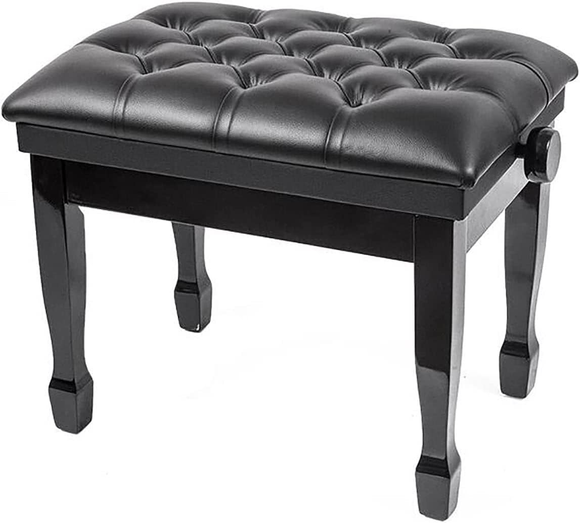 Ława do pianina z regulacją wysokości i eleganckimi nogami w kształcie podkowy, ława do klawiatury, ława do pianina, 58 x 41 x 48-58 cm, odpowiednia do nauki gry na pianinie, czarna (czarna)