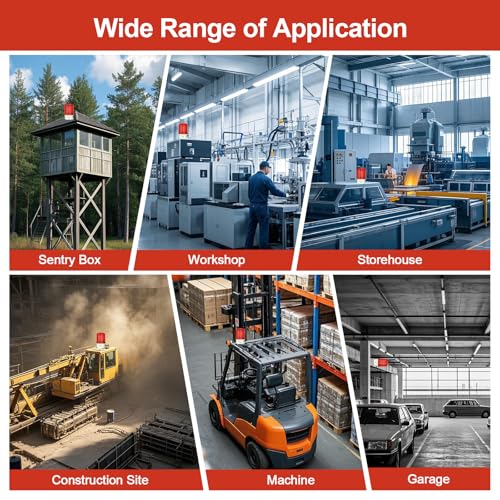 Image of Industrial LED Rotating Strobe Warning Light, 24 VDC Sound & Light Alarm with Knob and Switch, 105-110 dB Volume Adjustable, Red Emergency Alarm Light for Indoor /Outdoor Use