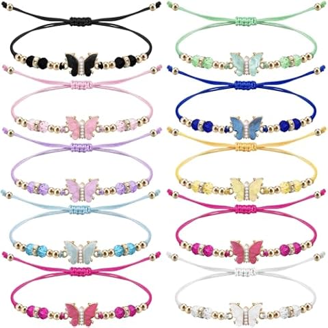 YionZian 10 Pieces Rhinestone Butterfly Bracelet Cute Butterfly Adjustable Rope for Friendship Fairy Party Favor Cover