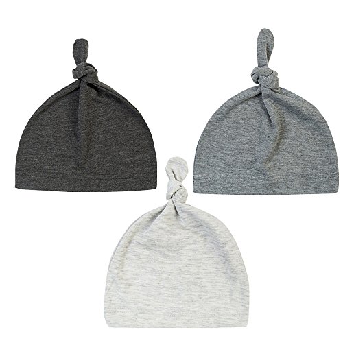 BBPIG Unisex Baby Adjustable Knot Hat Cotton Soft Cute Knit Hat Cap (3 pac?Light Grey+Grey+Dark Grey)