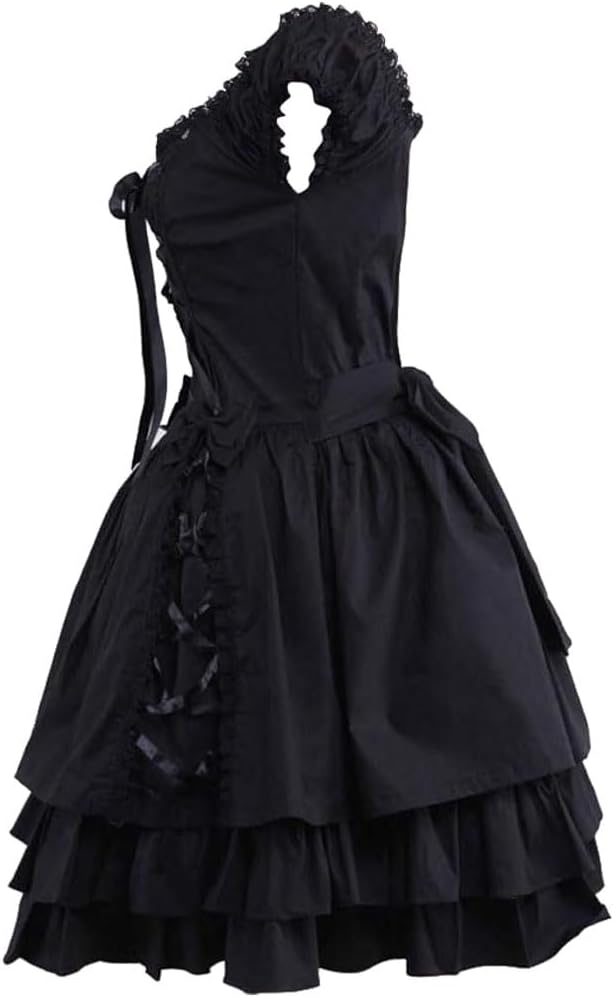 Womens Classic Black Layered Lace-up Goth Lolita Dress - Image 4