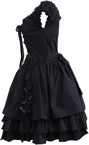 Vista 3 de Ainclu - Vestido gótico de Lolita para mujer, color negro clásico con capas y cordones