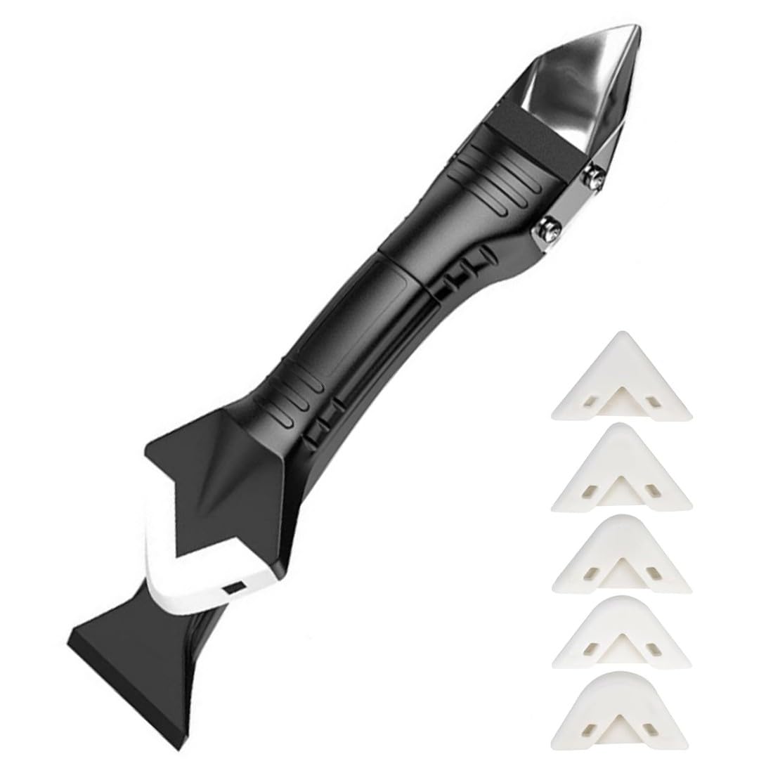 Spatola per Silicone, Rimuovi Silicone, Strumenti per Calafataggio, Raschietto Spatola per Sigillante, Togli di Finitura Sigillante, Rimozione di Sigillante, con 5 teste intercambiabili