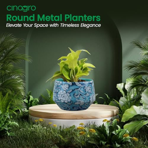 Image of CINAGRO Metal Flower Vase Planter Pot, Pots for Plants, Plant Pots for Home Decoration, Succulent Pot, Indoor Planter Garden Decor Style: Mystic Meadow