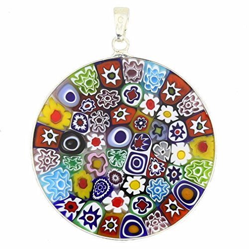 Glass Of Venice Murano Glass Millefiori Pendant Necklace Multicolor in Silver Frame 1-1/2 inch for Women Handmade in Venice, Italy3