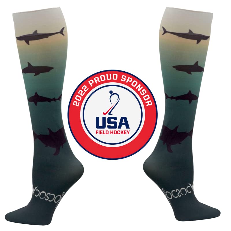 Image of Hocsocx Sharks Socks Performance Liner Moisture-Wicking Protection for Field Hockey, Ice Hockey, and Soccer