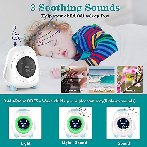 Kids Alarm Clock, Time To Wake Clock For Toddlers Sleep Trainer With Night Light, Sound Machine, Temperature Detect, Sleep Timer, Digital Alarm Clock For Kids Girls Boys Bedroom, White #TOP4