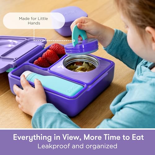 Image of Omie OmieBox Kids Insulated Leakproof Bento Lunch Box with Food Jar (Purple Plum)