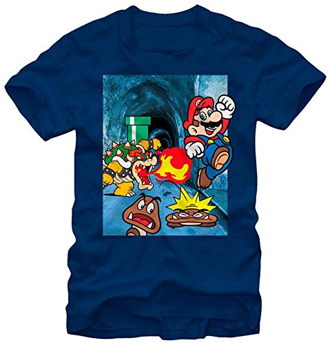T-shirt Super Mario Bros Bowser bleu XL le cadeau rétro idéal