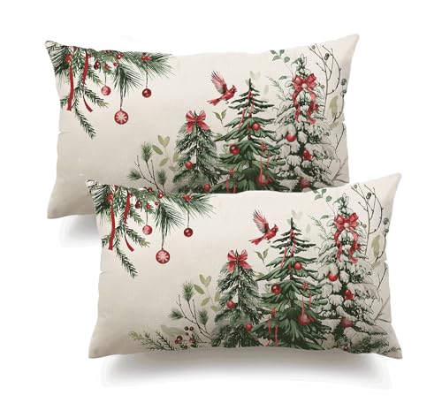 DFXSZ Christmas Pillow Covers 12x20 Inch Set of 2 Christmas Tree Decorative Throw Pillows Winter Christmas Decor for Home Couch TH-35B12