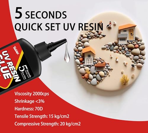 UV Resin Set mit UV Lampe, 60g UV Kleber Epoxidharz mit Wiederaufladbarer UV Taschenlampe, Aushärtung in nur 5 Sekunde, UV Harz für DIY Schmuckherstellung, Kunststoffreparatur, Glasreparatur