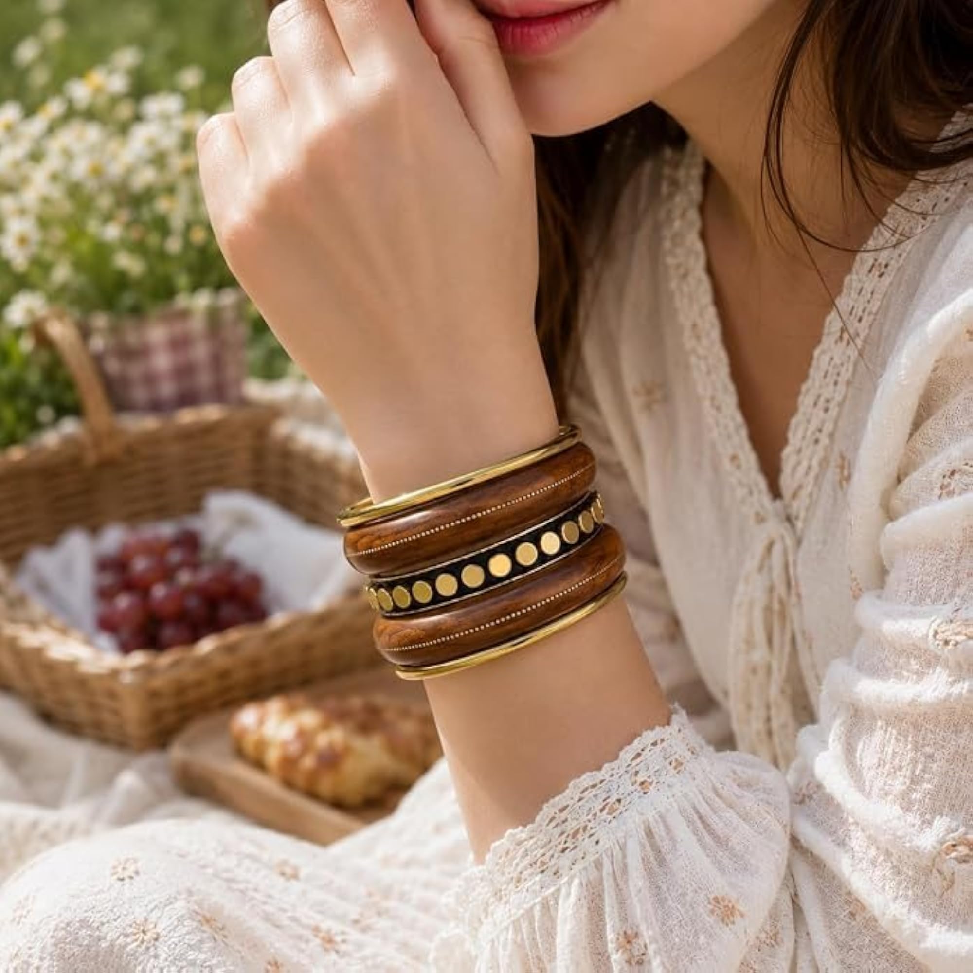 Wooden & Brass Bangles, Ethnic Statement Set