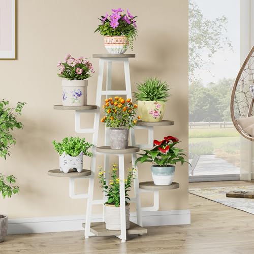 Image of Tribesigns 7 Tier Plant Stand Indoor, Tall Plant Shelf for Multiple Plants, Wooden Corner Plant Pots Holder Rack Flower Stand Shelf Planter Organizer for Living Room Balcony Garden, Beige Brown