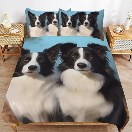 Housse de couette Border Collie anti-transpiration pour grand lit 3 pièces
