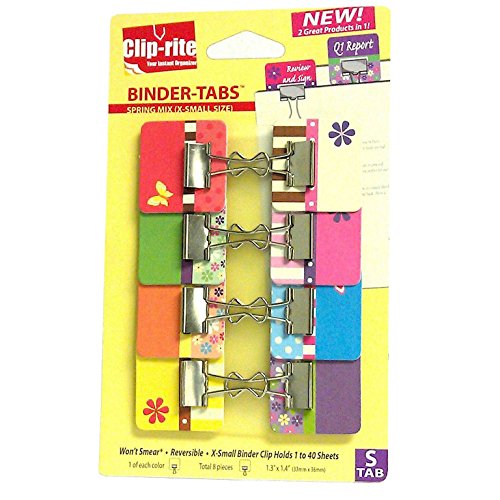 Clip-rite Binder-Tabs Filing Binders, Small, Spring, Assorted, 8-Piece (CRT-052), Spring/Assorted