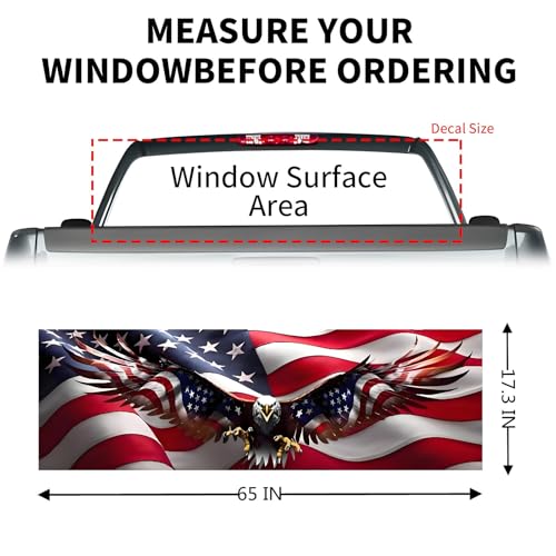 Image of Back Window Decals for Trucks - 65x17.3 in American Flag Window Decal Rear Window Decals for Truck Decor, Creative Truck Rear Window Decal for Personalized Decoration - Eagle-15-S