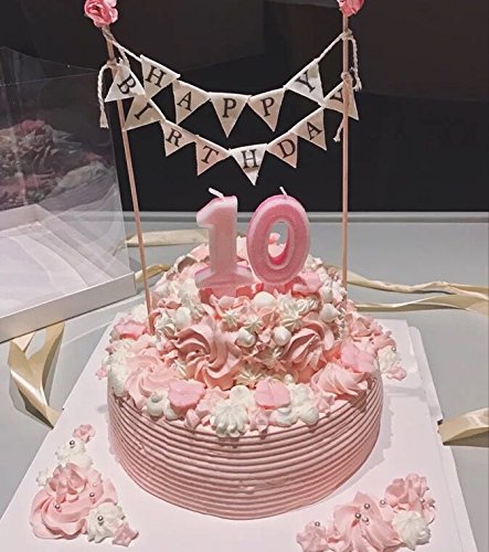 Happy Birthday Cake Bunting Topper - Handmade Cotton Banner With Wood Poles & Pink Roses, Cake Decor Garland - View #4