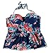 COCOSHIP Red Pink & Navy Blue Antigua Floral Peplum Women's Retro Push Up High Waist Bikini Set Chic Swimsuit Swimwear XXL(FBA)