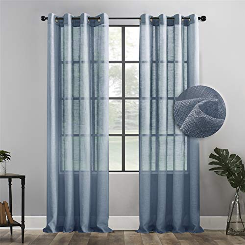 MRTREES Cortinas de Dormitorio Comedor Salon Cocina Salón 2 Piezas 140×225cm(An×L) Azul Oscuro Translúcida Moderna de Color Liso con Hebilla para Ventanas Sala para Niños Sala Comedor Baño