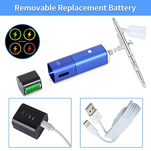 Image of Cordless Airbrush Kit with Compressor Dual Action Rechargeable Detachable Air Brush Gun Portable for Makeup Art Painting Craft Cake Tattoo Model Barber with Two Replacement Batteries