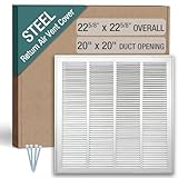 Hoovate 20 x 20 Inch (Duct Opening) Return Air Filter Grille for 1 Inch Filters, HVAC Vent Cover for Wall & Ceiling, Powder-Coated Steel with Removable Door