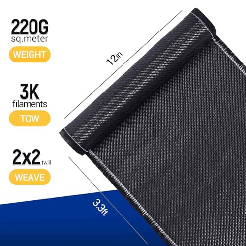 Krbnk 3.3Ft X 12 Inch Carbon Fiber Cloth Roll, 3K/220G Carbon Fiber Fabric, 2X2 Twill Weave Carbon Fiber Sheets Raw Material thumb #1