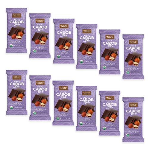Missy J's Organic Carob Bars Hazelnut 3 Oz 12 Pack, Made with Coconut Sugar, Vegan, Gluten and Caffeine Free, Healthy Substitute for Chocolate, Perfect for Snacks and Treats