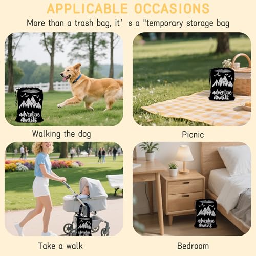 Image of Adventure Awaits Car Trash Bag,Mountain Forest Strap Drawstring Car Garbage Bags,Car Back Seat Organizer with Adjustable Buckle for Car Accessories