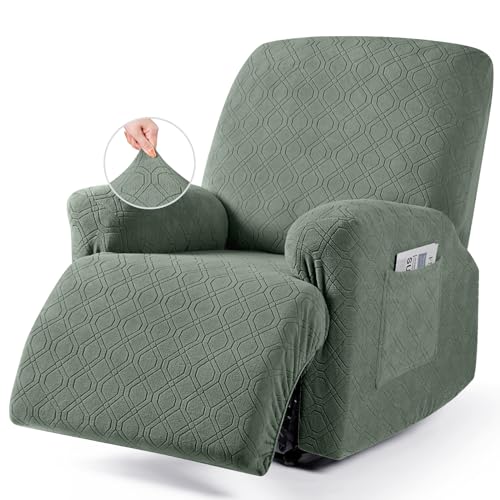 Image of VANSOFY Oversized Recliner Chair Cover, 4-Pieces Stretch Recliner Covers for Recliner Chair Soft Reclining Chair Slipcover Jacquard Pattern Furniture Protector for Dogs Cats(Bean Green)