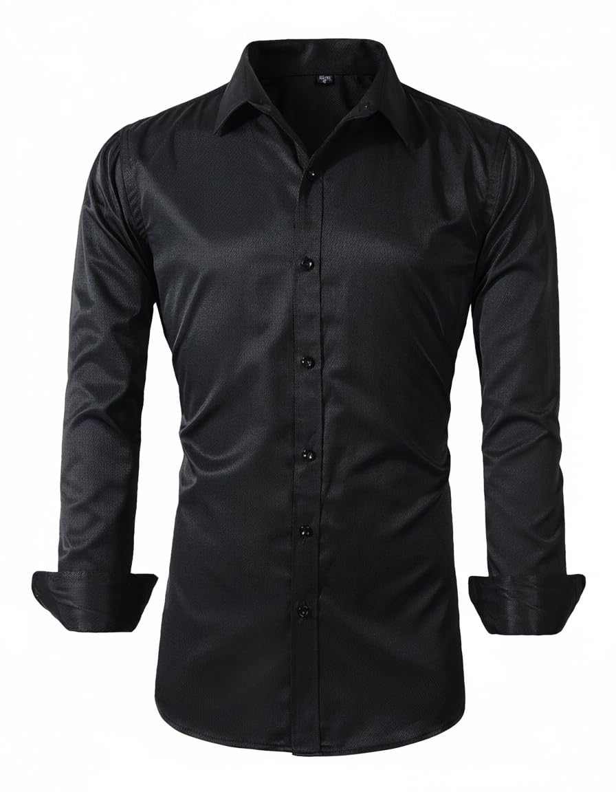 Beninos Men's Dress Shirts Solid Long Sleeve Texture Business Casual Button Down Shirts