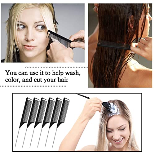 30 Pieces Parting Comb For Braids Hair Rat Tail Comb Steel Pin Rat Tail Carbon Fiber Heat Resistant Teasing Combs With Stainless Steel Pintail (Black) #TOP4