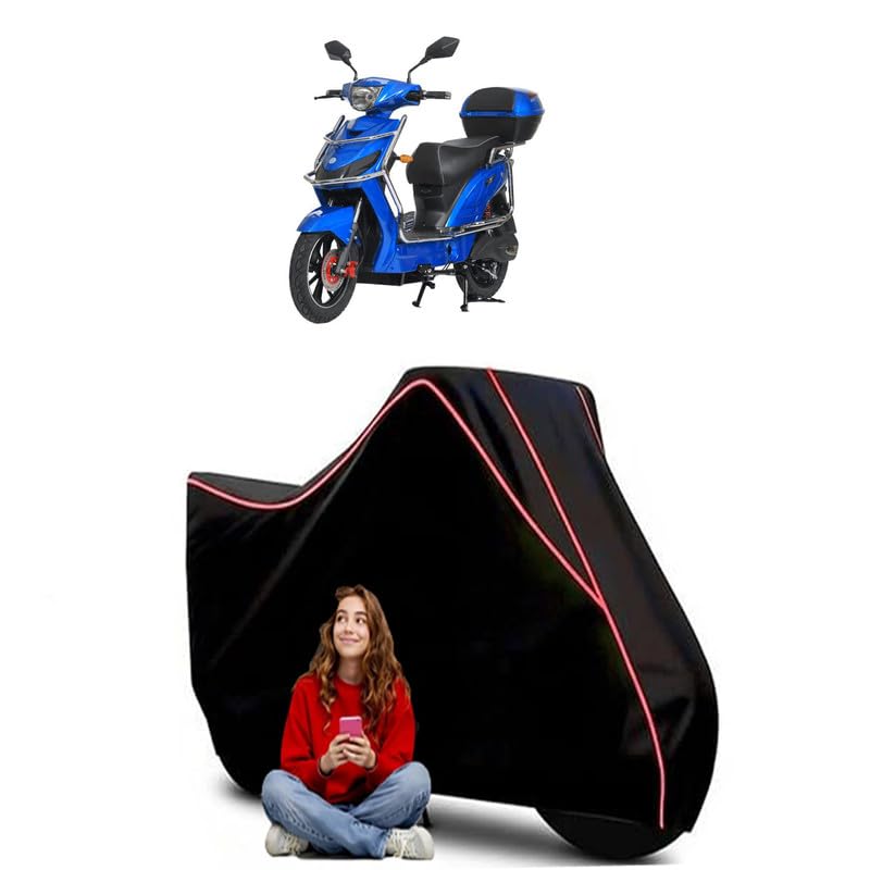 Image of Avan Xero Plus Scooty Bike Cover Water Resistant Outdoor Use Universal Fit Scooters Motorcycles Heavy Duty UV Protection Dust Rain Scratch Resistant Elastic Bottom Black Blue Piping