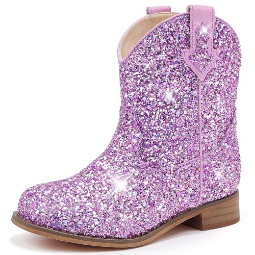 Image of Motasha Toddler Girls Cowgirl Boots Glitter Toddler Cowboy Boot Ankle Girls Boots Little Kids Horse Riding Shoes Party Birthday