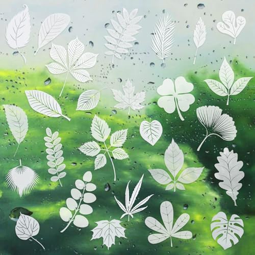 26 Stück Blatt Fensteraufkleber Vogelschutz Doppelseitig Weiße Blätter...