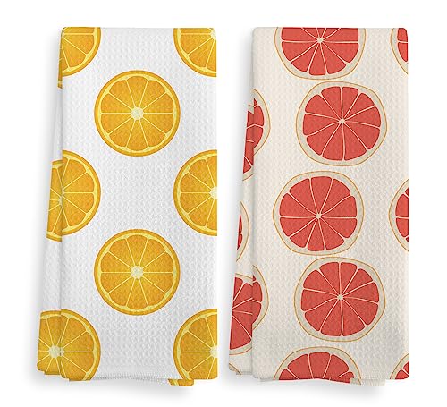 Cute Grapefruit and Orange Pattern Kitchen Towels...