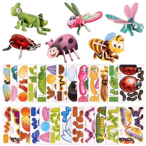 25pcs 3D Insect Paper Jigsaw Puzzle Creative DIY Educational Insect Puzzle Learning Toy for Kids Classroom & Family Activity (25 Models)