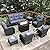Vakollia 10 Pieces Patio Furniture Sets with Fire Pit Table, Wicker Rattan High Back Outdoor Swivel Rocking Chairs Set with 3-Seat Couch, Ottomans and Side Table