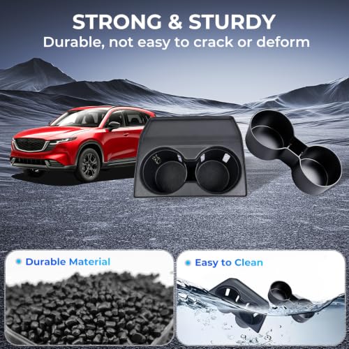 Image of Center Console Cup Holder Inserts for Mazda CX5 2026, Interior Accessories Silicone Front & Rear Car Cup Holders Covers Protector for 2026 CX-5, Black