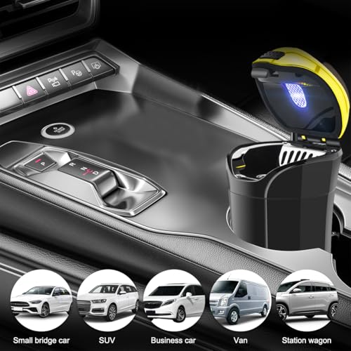 Image of KVAEY Car Ashtray with Lid, Detachable Stainless Auto Ashtray with Removable Cigarette Lighter, Universal Portable Smell Proof Ash Tray for Most Vehicle Cup Holders, Car Accessories (Gold)