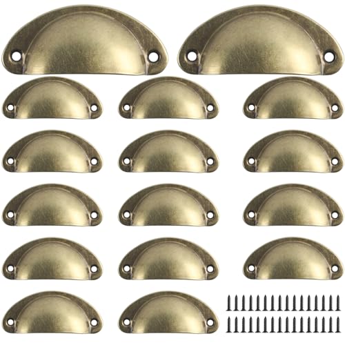 Yibaijia Muschelgriff Vintage, Griffe Schrank Bronze, Schubladengriff mit Schrauben, Griffe Möbel, Küchenschrank Griffe, Schubladenknöpfe - 16 Stücke Retro-Gelb