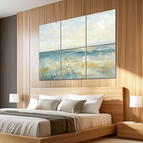 6 Pack de Paneles Acústicos Artísticos Absorbentes de Sonido Azul Gold Coast Seascape Abstracto Horizonte Línea Océano Cielo Reflejado Paneles Decorativos para Pared con Auto Adhesivo para Estudios de Grabación Oficina 72"x48" miniatura 5