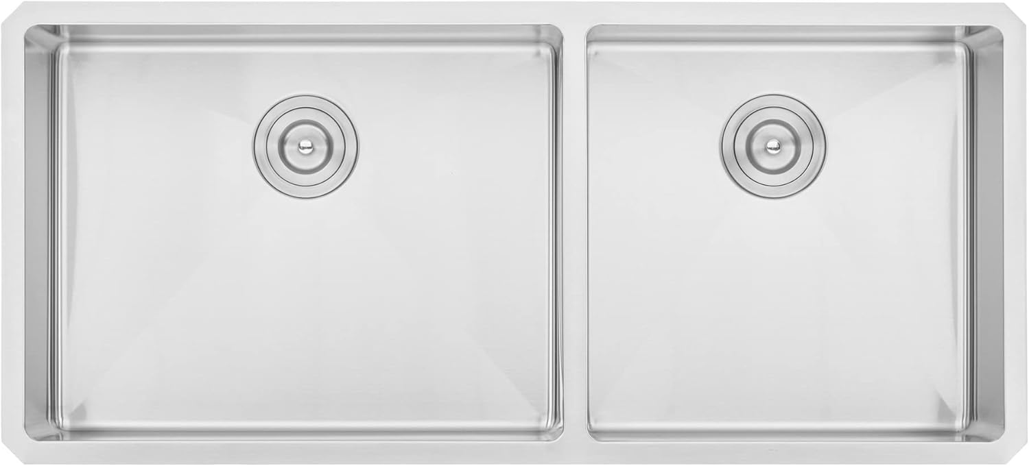 42 in. x 19 in. x 10 in. 16-Gauge Stainless Steel Undermount 60/40 Offset Double Bowl Kitchen Sink with Strainers