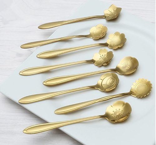 BECUTE Pack of 5 Tableware Stainless Steel Spoon for Coffee Tea Dessert (Gold)