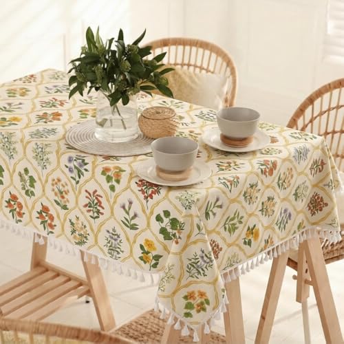 Image of RRC Microfiber Cotton Dining Table Cover 60 x 90 Inch for 6 Seater, Pack of 1 Rectangular Printed Table Cloth with Tassels, Washable Centre Table Cover, Durable & Fade Resistant