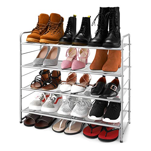 Simple Trending 4-Tier Stackable Shoe Rack, Expandable & Adjustable Shoe Shelf Storage Organizer