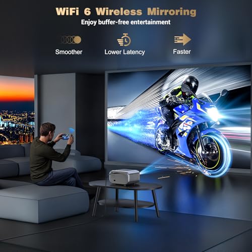 Image of Projector with WiFi and Bluetooth: [Auto Focus /Keystone] - NICPOW Full HD 1080P 4K Supported Portable Bluetooth Projector for Gaming Devices and Phones - Ideal for Indoor Outdoor Use - Grey