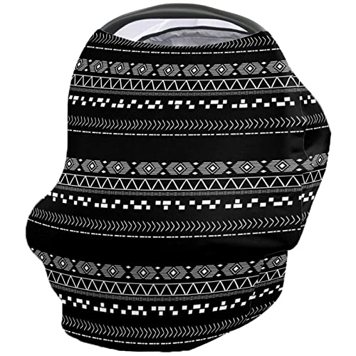 Nursing Cover for Breastfeeding Scarf, Retro Hand-Drawn Texture Black White Baby Car Covers Super Soft Multi Use for Canopy Shopping Cart Cover Blanket Stroller Cover