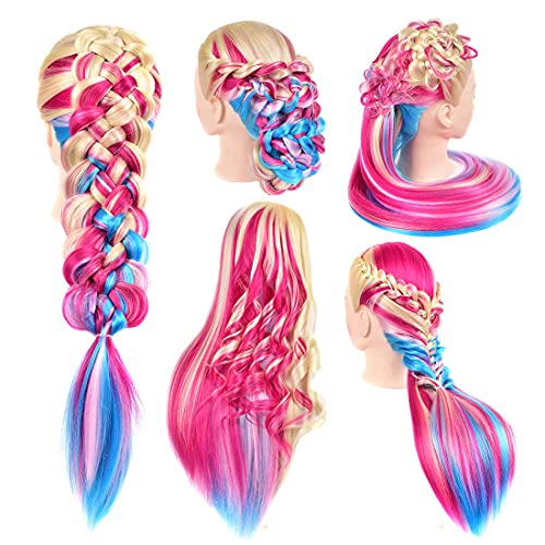 image for headdoll Mannequin Head with Long Synthetic Fiber Colorful Hair Stylin