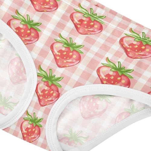 ZZKKO Strawberry Checkered Girls Underwear Toddler Panties for Girls Comfort Brief Size 2-8T3